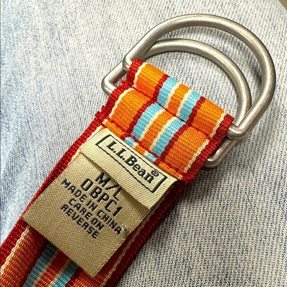 LL BEAN Striped Ribbon Belt Orange and Blue Size M/L